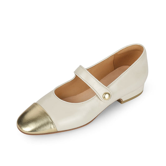 Square Head Leather Ballerina Flats