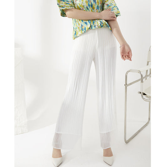 Plissé Pleated Casual Loose High Waist Trousers