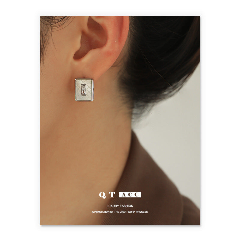 Silver Square Minimalist Earring Stud