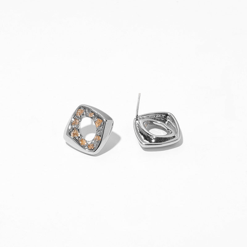 Silver Diamond Hollow Zircon Inlaid Minimalist Earring Stud