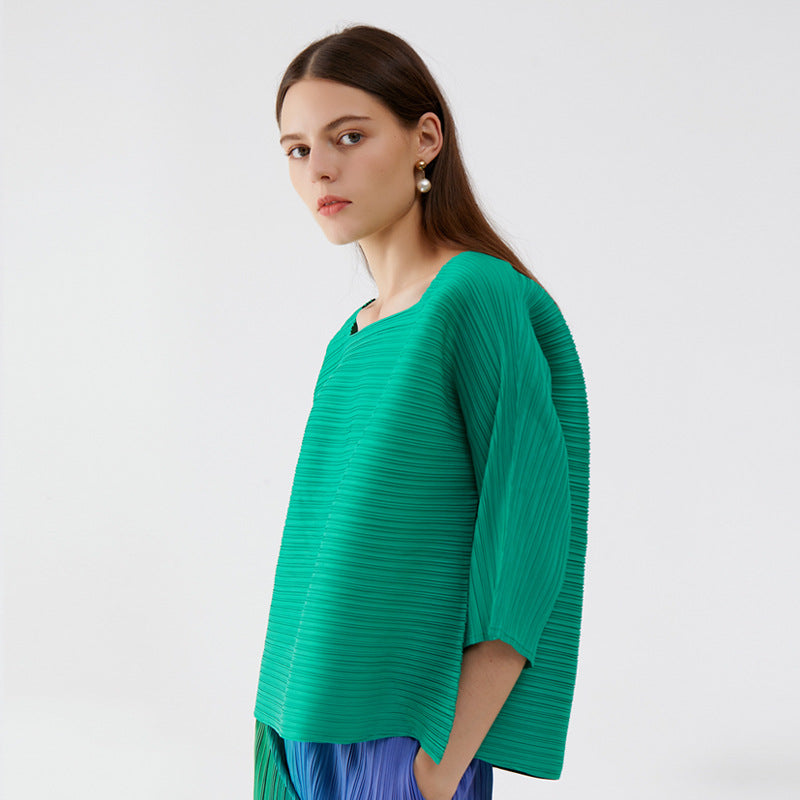 Plissé Pleated Casual Square Neck T-Shirt Top