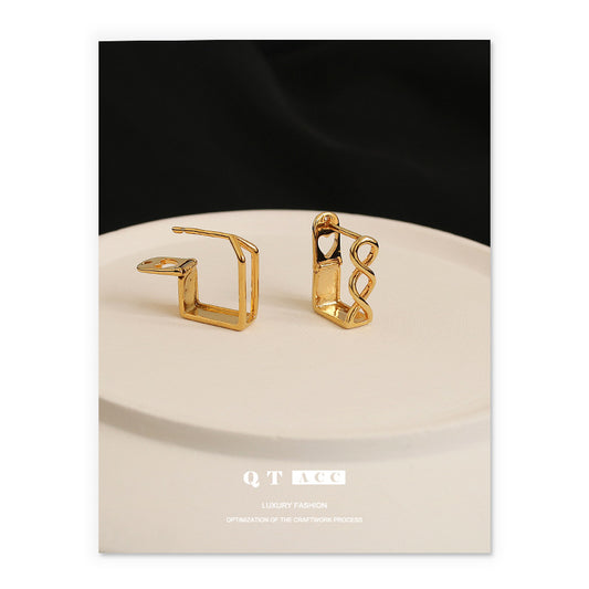 Gold Plated Geometric Line Hollow Minimalist Earring Hoops