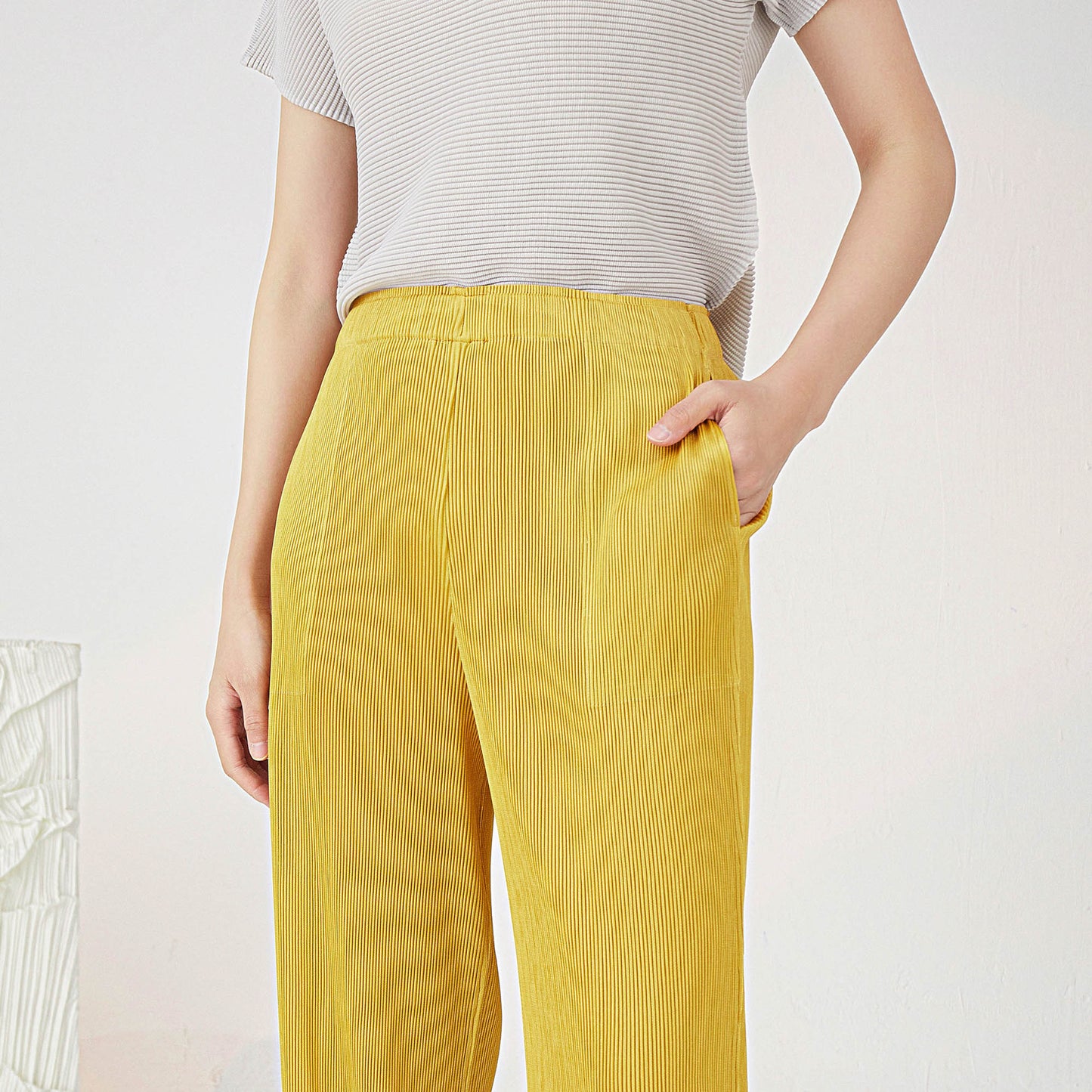 Plissé Pleated Casual Loose High Waist Irregular Trousers