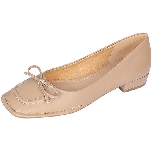 Square Bow Leather Ballerina Flats